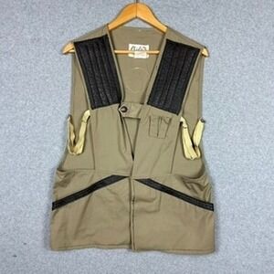 Vtg 60s 70s Cheif's Shooting Hunting Vest Pockets Padded Shoulders Tan Khaki